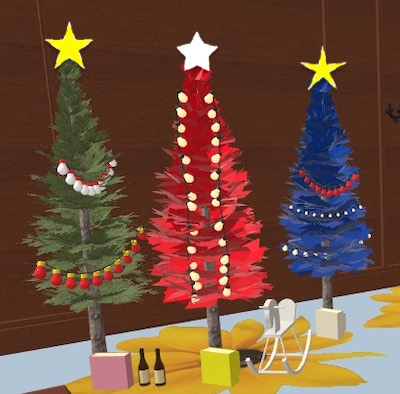 緑赤青３本のクリスマスツリー３Dイラスト